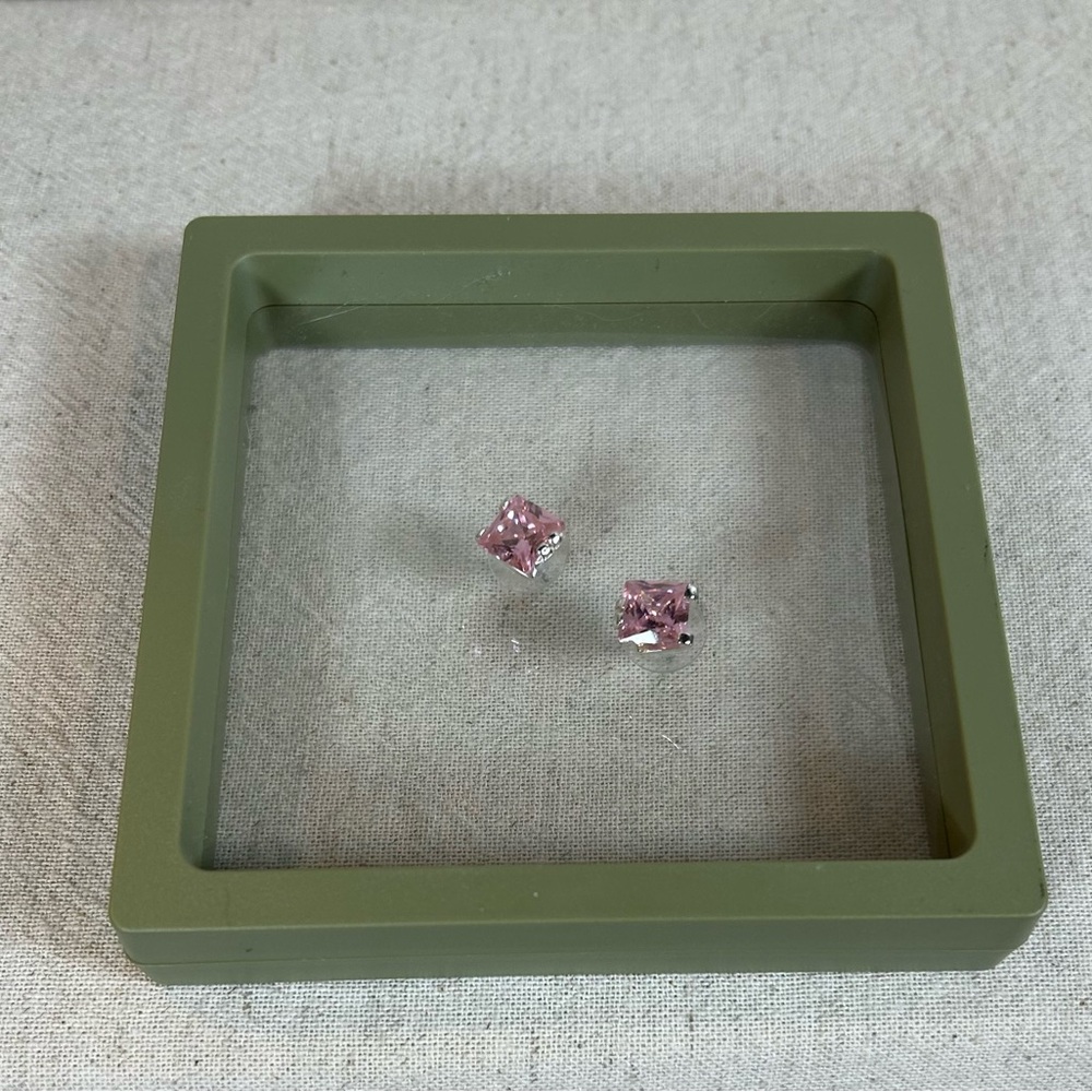 Pink Square-Cut Stud Earrings